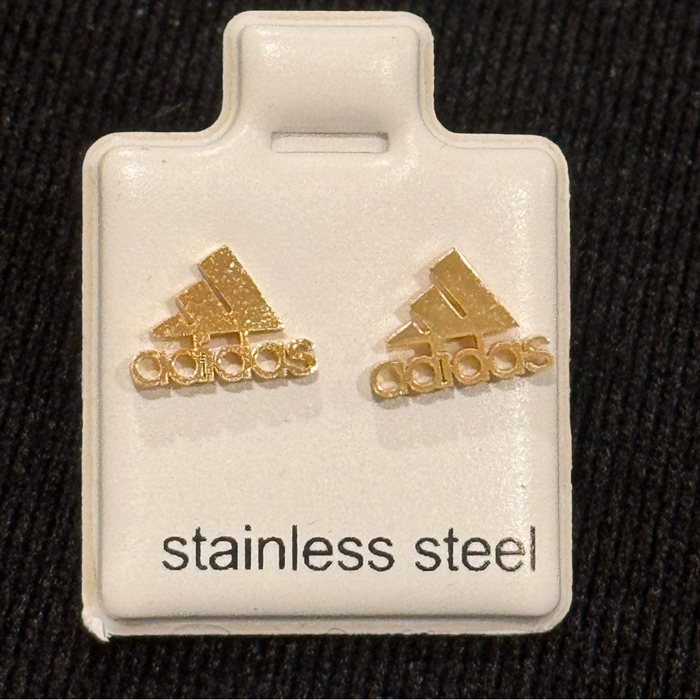 Fashion Jewelry Gold Stainless Steel Adidas Logo Studs .25 inch